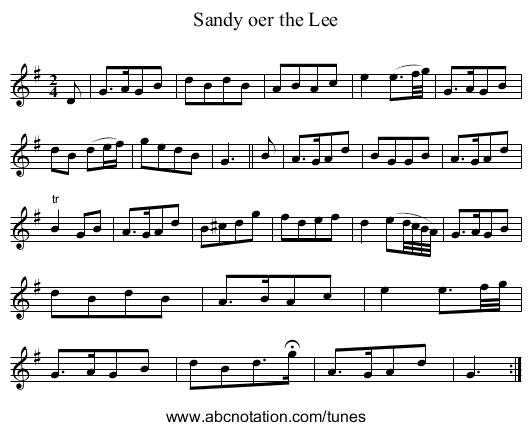 Sandy oer the Lee - staff notation