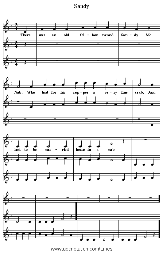 Sandy - staff notation