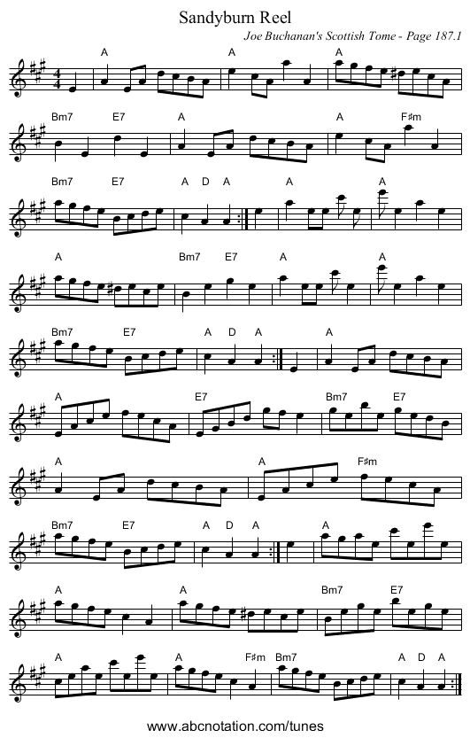 Sandyburn Reel - staff notation