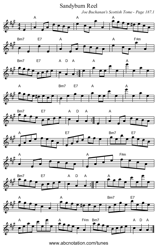 Sandyburn Reel - staff notation