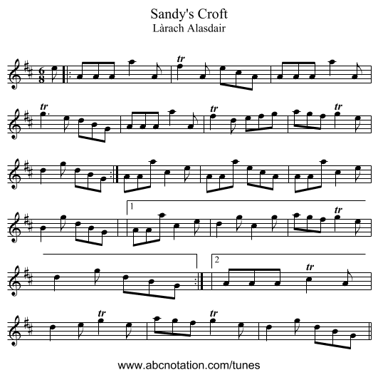 Sandy's Croft - staff notation