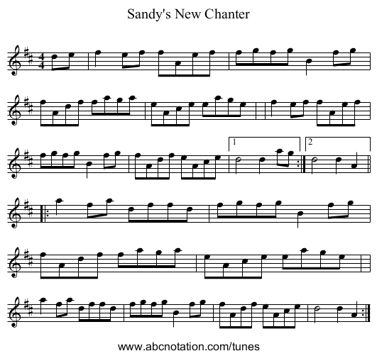 Sandy's New Chanter - staff notation