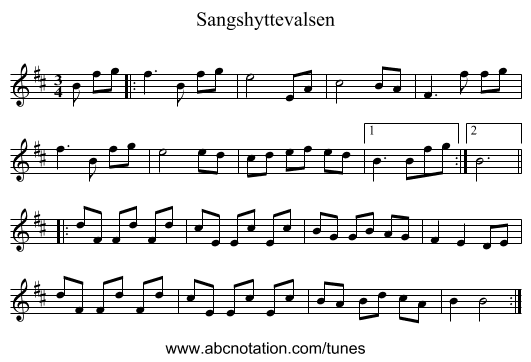 Sangshyttevalsen - staff notation