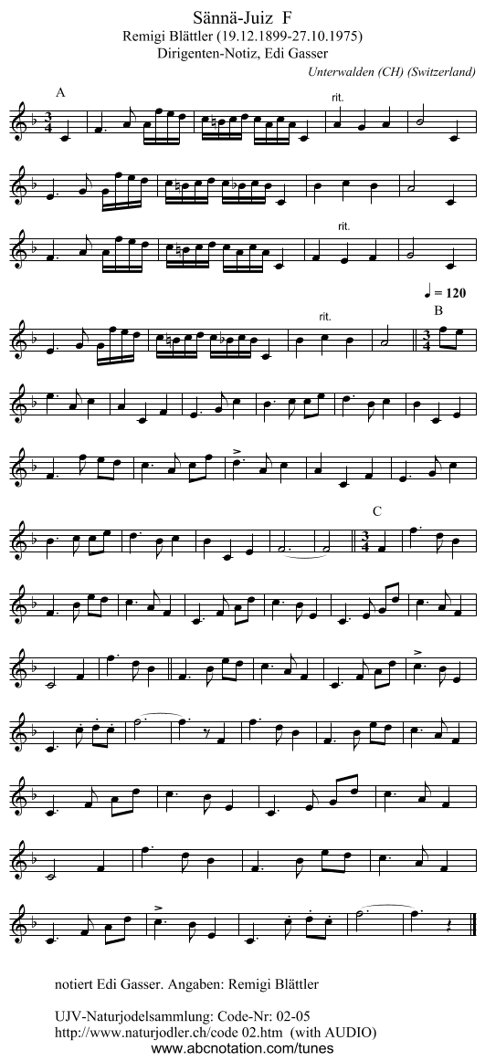 Sännä-Juiz  F - staff notation