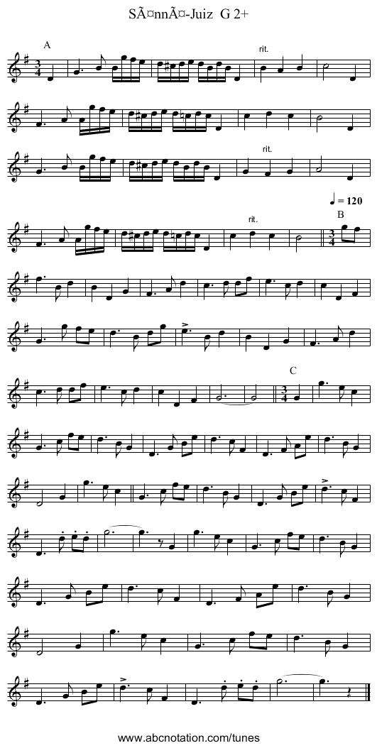 SÃ¤nnÃ¤-Juiz  G 2+ - staff notation