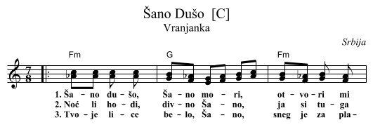 &Scaron;ano Du&scaron;o  [C] - staff notation