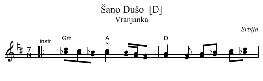 &Scaron;ano Du&scaron;o  [D] - staff notation