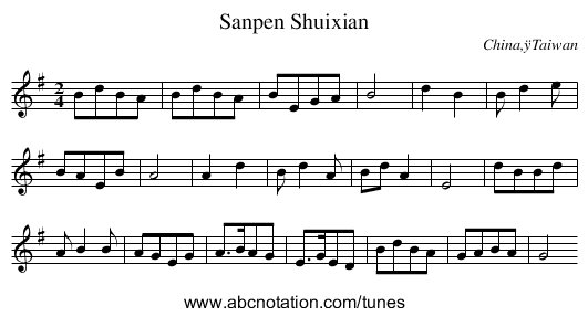 Sanpen Shuixian - staff notation