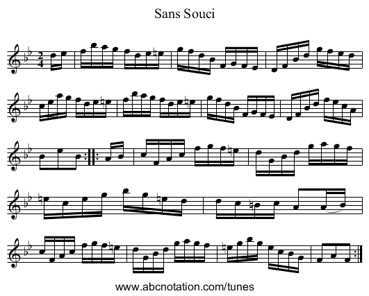 Sans Souci - staff notation