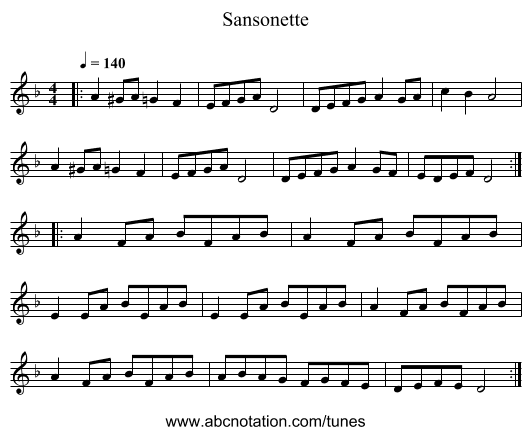 Sansonette - staff notation