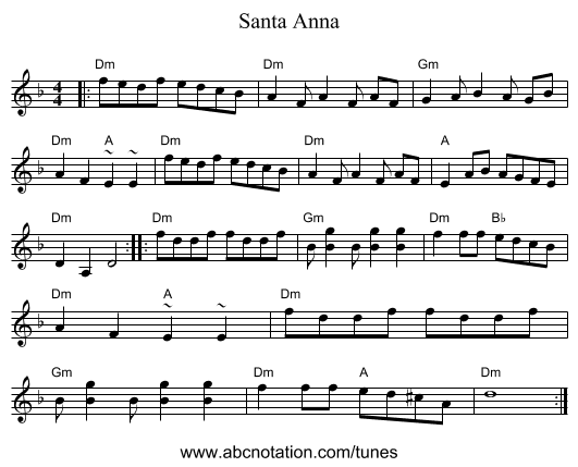 Santa Anna - staff notation