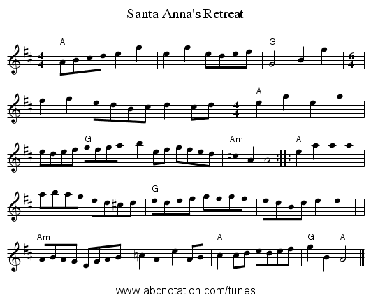 Santa Anna's Retreat - staff notation