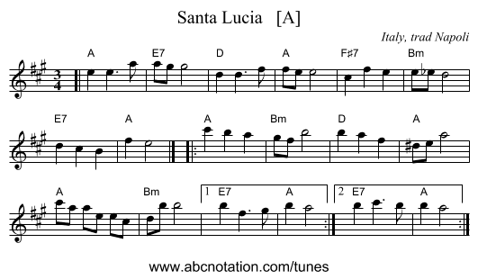 Santa Lucia   [A] - staff notation