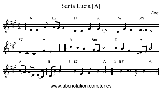 Santa Lucia [A] - staff notation