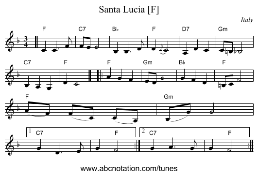 Santa Lucia [F] - staff notation