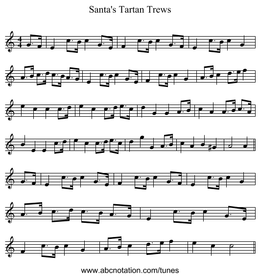 Santa's Tartan Trews - staff notation