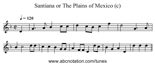 Santiana or The Plains of Mexico (c) - staff notation