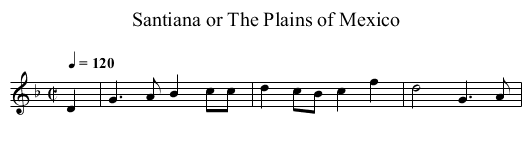 Santiana or The Plains of Mexico - staff notation