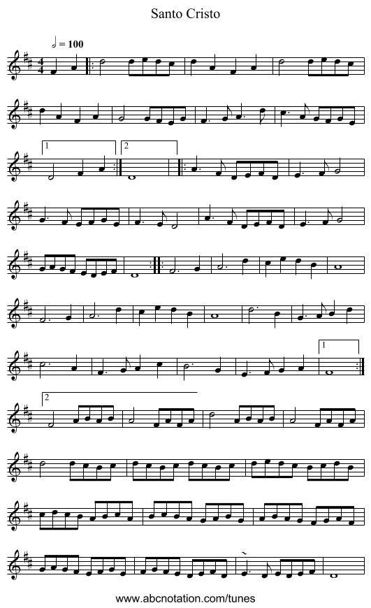 Santo Cristo - staff notation