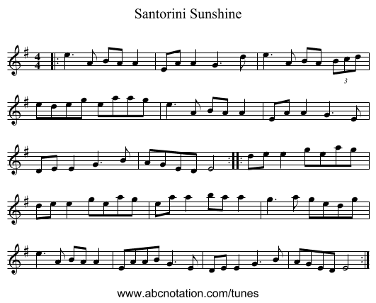 Santorini Sunshine - staff notation