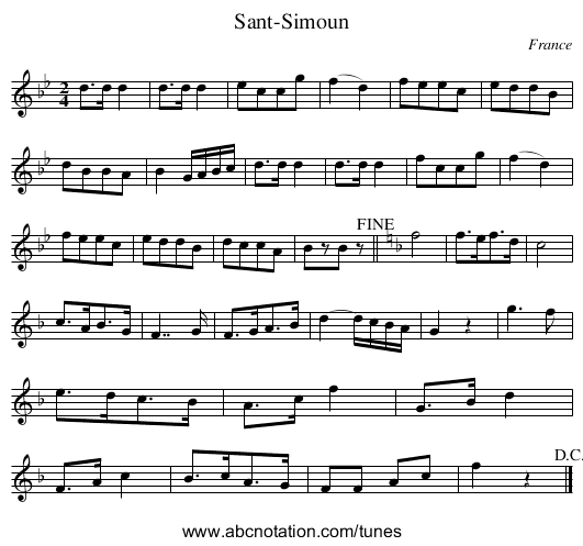 Sant-Simoun - staff notation