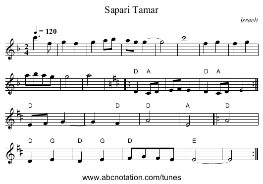 Sapari Tamar - staff notation