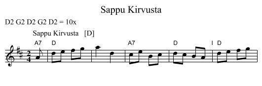 Sappu Kirvusta - staff notation