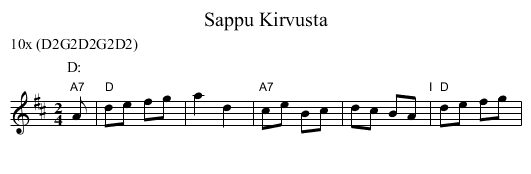 Sappu Kirvusta - staff notation