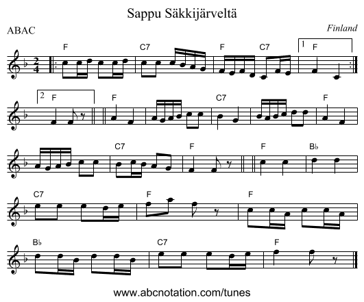 Sappu Säkkijärveltä - staff notation