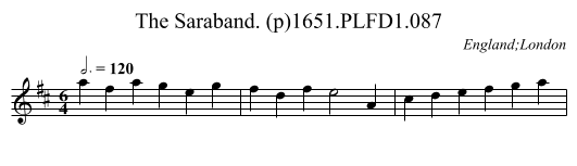 Saraband. (p)1651.PLFD1.087, The - staff notation