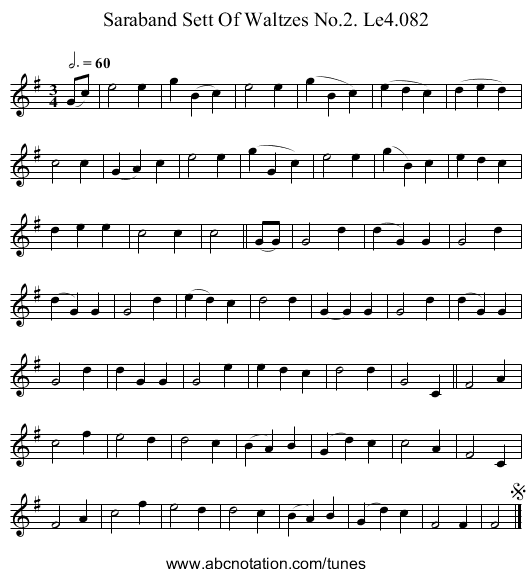 Saraband Sett Of Waltzes No.2. Le4.082 - staff notation