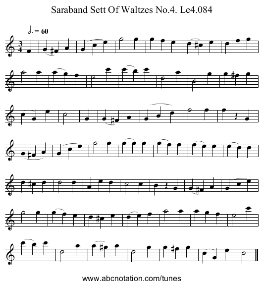 Saraband Sett Of Waltzes No.4. Le4.084 - staff notation