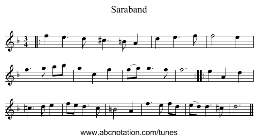 Saraband - staff notation