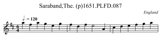 Saraband,The. (p)1651.PLFD.087 - staff notation