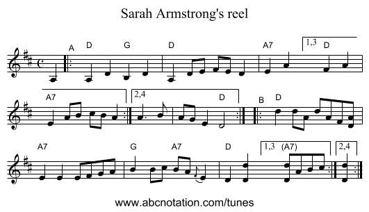 Sarah Armstrong's reel - staff notation