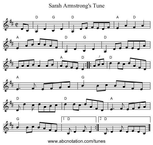 Sarah Armstrong's Tune - staff notation