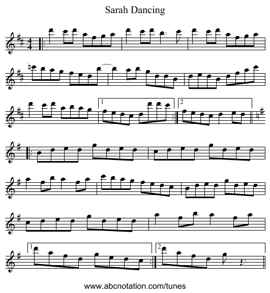 Sarah Dancing - staff notation