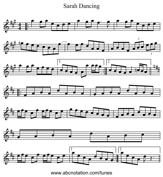 Sarah Dancing - staff notation