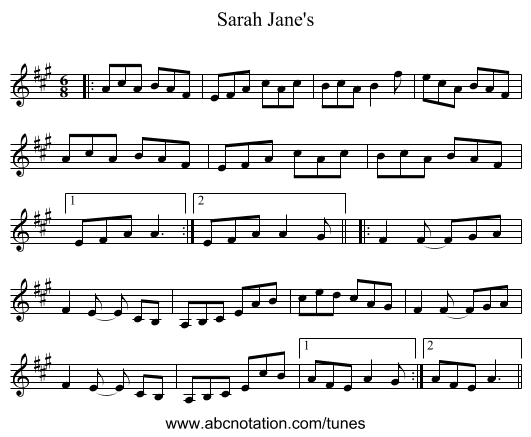 Sarah Jane's - staff notation