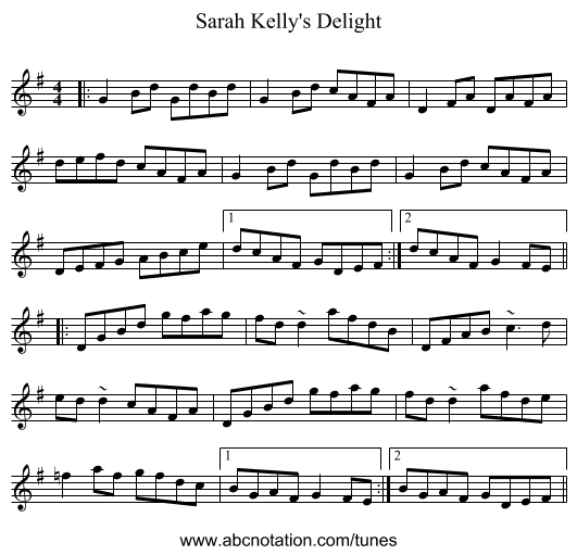Sarah Kelly's Delight - staff notation
