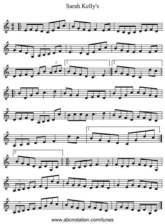 Sarah Kelly's - staff notation