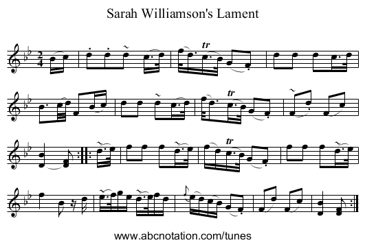 Sarah Williamson's Lament - staff notation