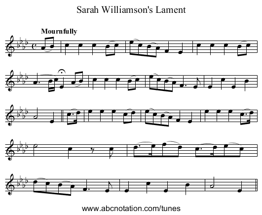 Sarah Williamson's Lament - staff notation