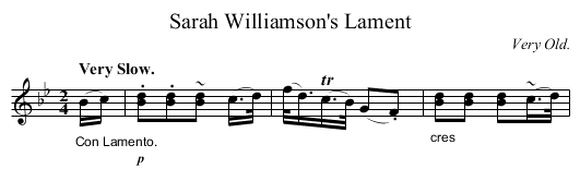 Sarah Williamson's Lament - staff notation