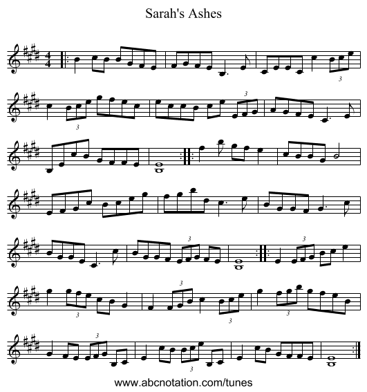 Sarah's Ashes - staff notation