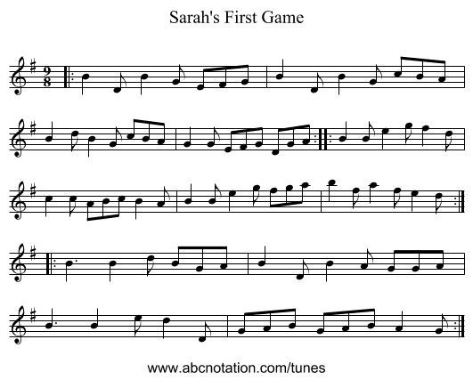 Sarah's First Game - staff notation