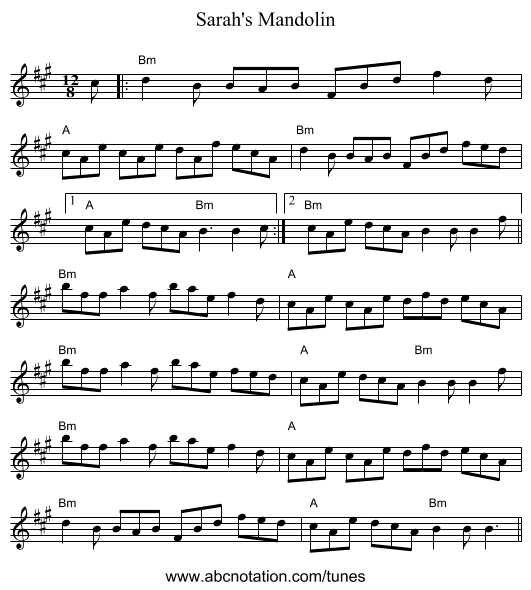 Sarah's Mandolin - staff notation