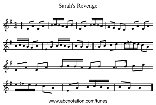 Sarah's Revenge - staff notation