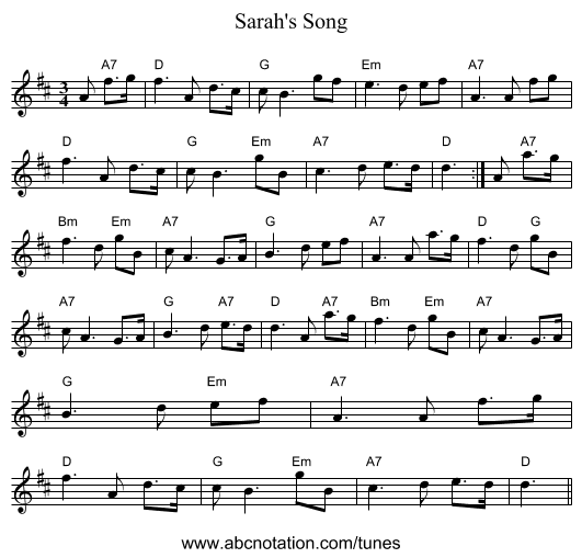 Sarah's Song - staff notation