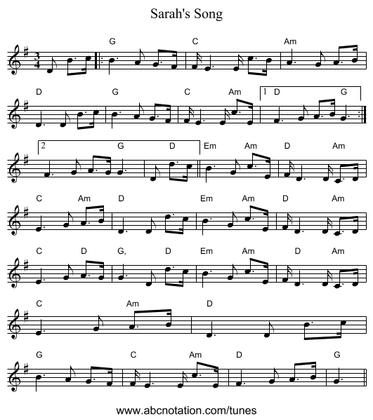 Sarah's Song - staff notation